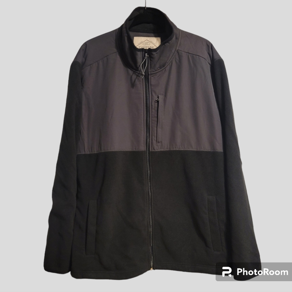 St John's Bay Jacket Men's Size XL Fleece Black Full-Zip Classic Casual Winter